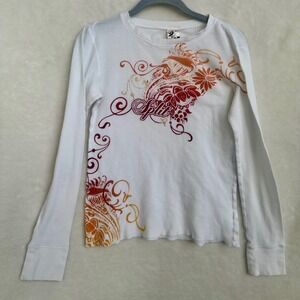 Split Waffle Knit Thermal Long Sleeve Top Size Large Women's Base Layer Y2K